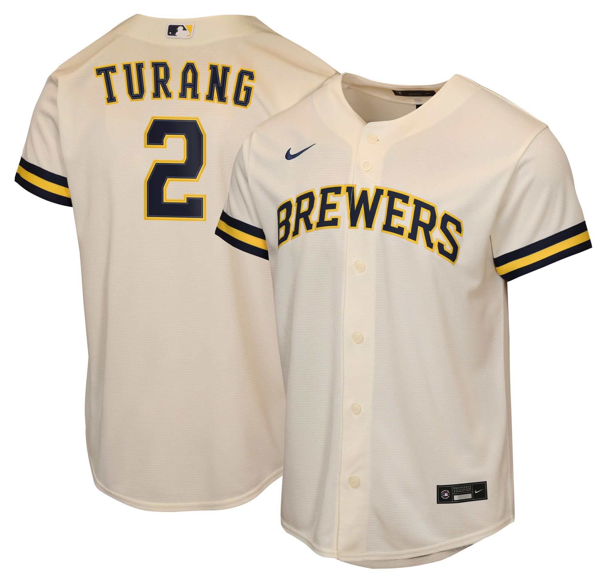 Nike Boys' Milwaukee Brewers Cumulus Cloud Brice Turang #2 Home