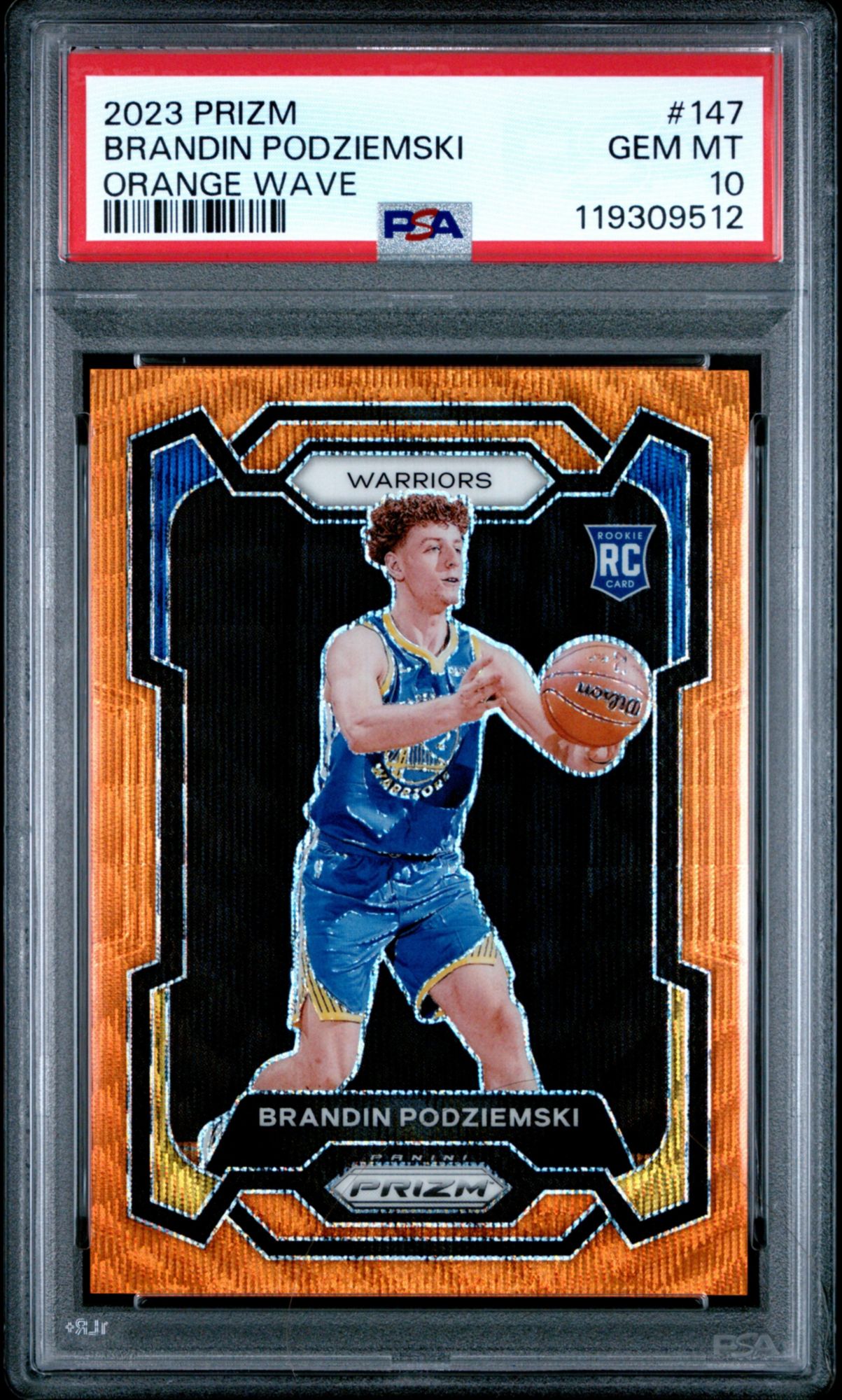 2023 Panini Prizm 147 Brandin Podziemski Orange Wave PSA 10