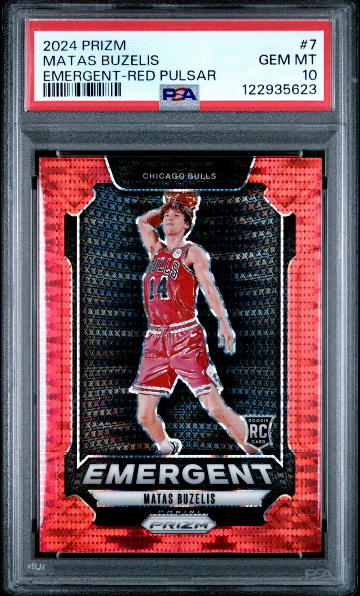 2024 Panini Prizm Emergent 7 Matas Buzelis Red Pulsar PSA 10