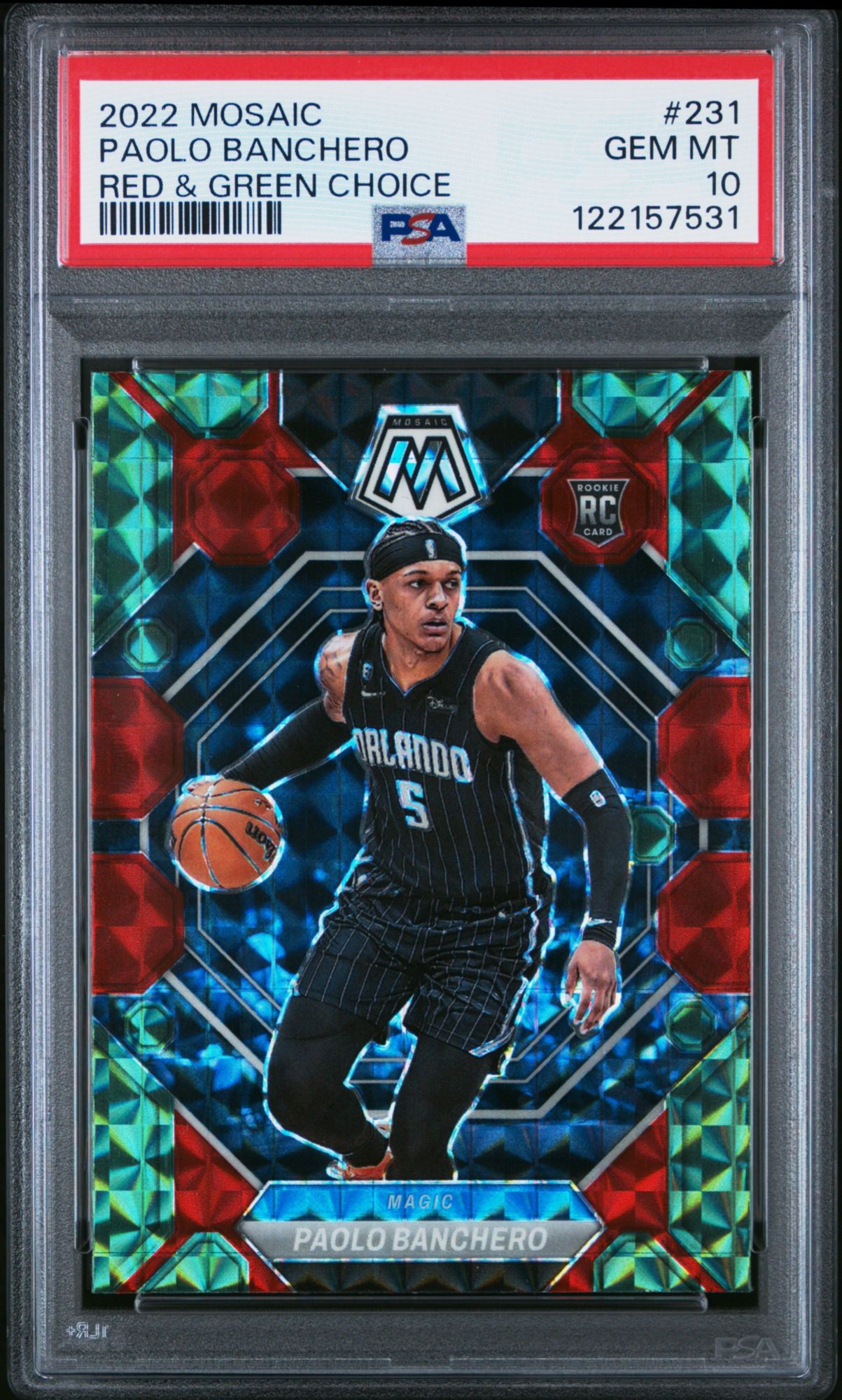 2022 Panini Mosaic 231 Paolo Banchero Red & Green Choice PSA 10