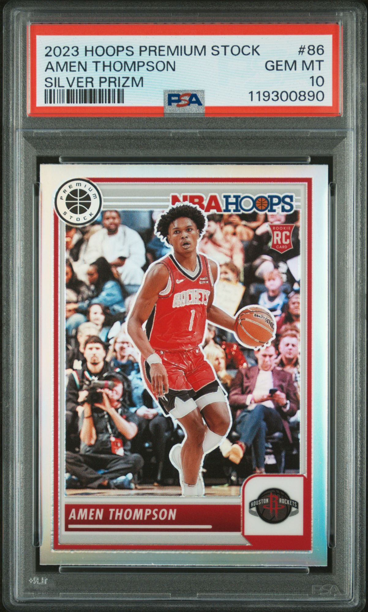 2023 Panini Hoops Premium Stock 86 Amen Thompson Silver Prizm PSA