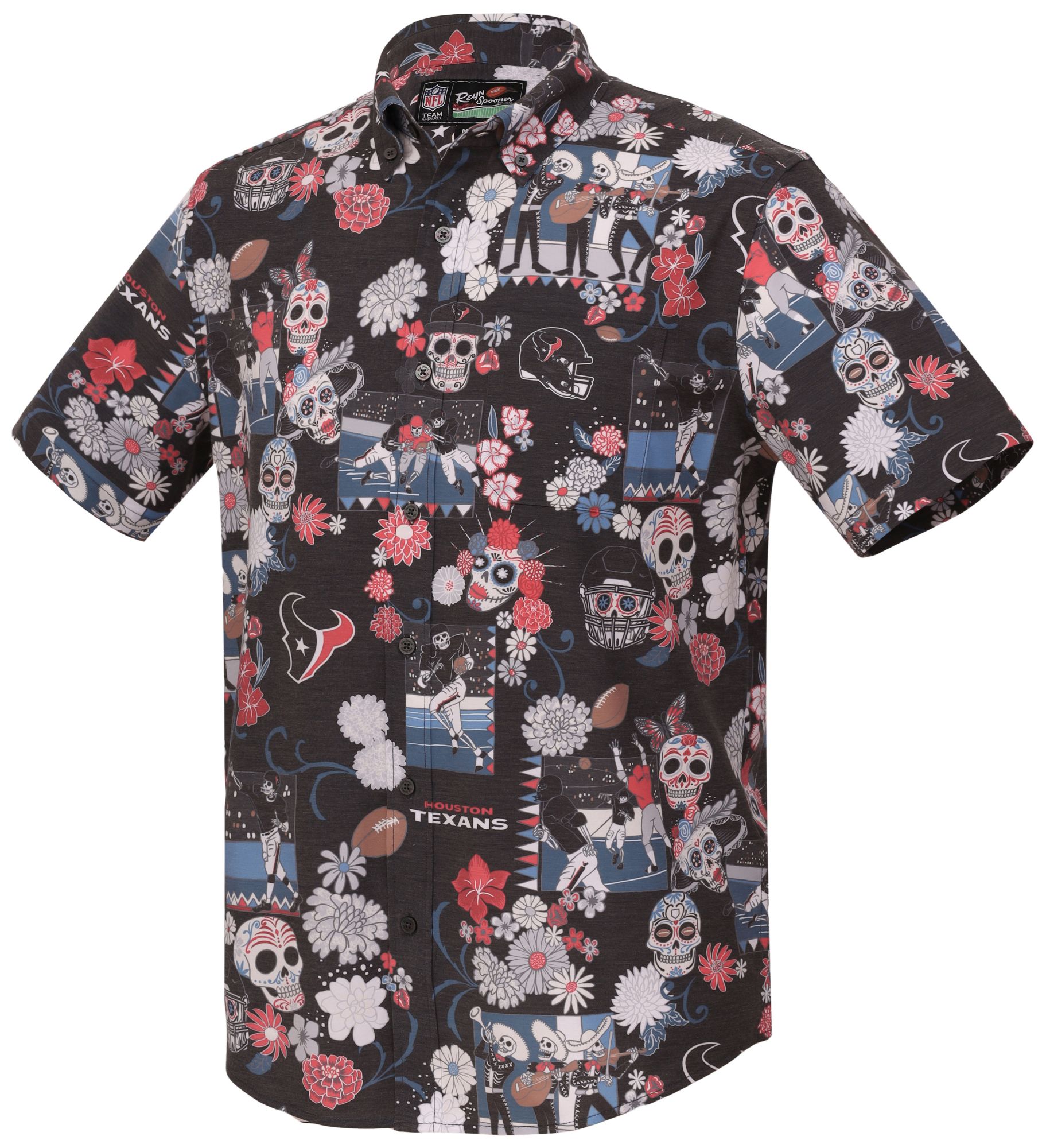 Reyn Spooner Men's Houston Texans Black Día De Los Muertos Button