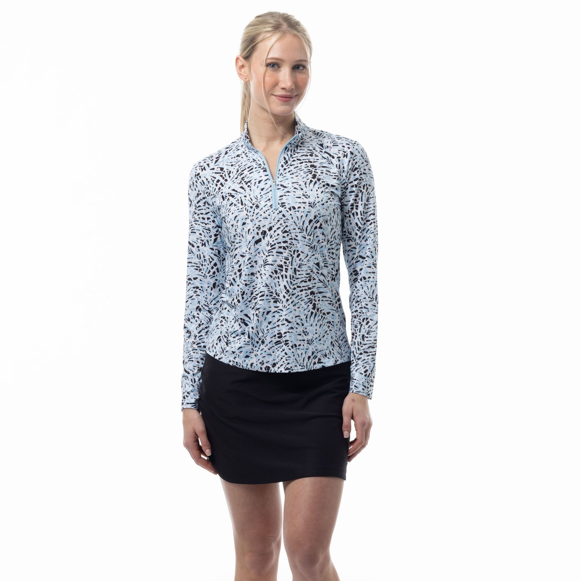 soll① SanSoleil Women's SolMelange Printed Long Sleeve ¼ Zip Golf Mock