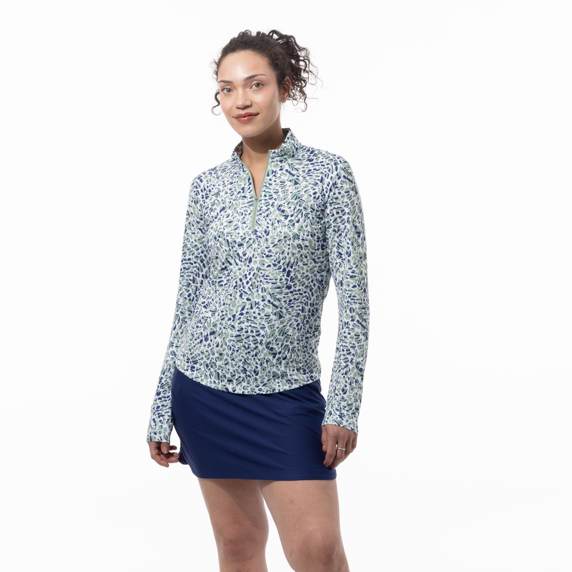 SanSoleil Women's SolMelange Printed Long Sleeve ¼ Zip Golf Mock