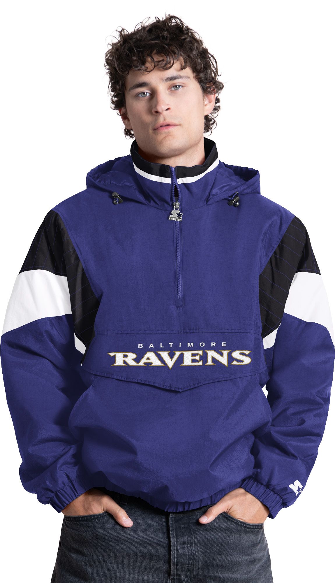 Starter Men's Baltimore Ravens Purple Throwback 1/2 Zip Jacket