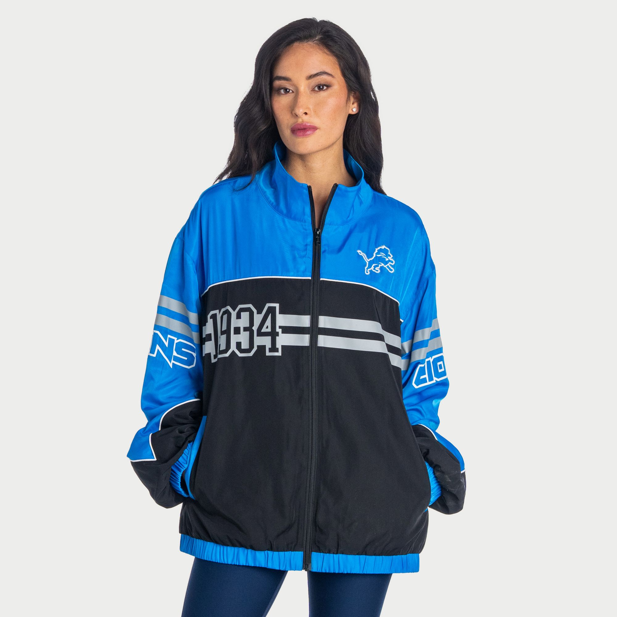 The Wild Collective Women's Detroit Lions Boxy Full-Zip Sweater