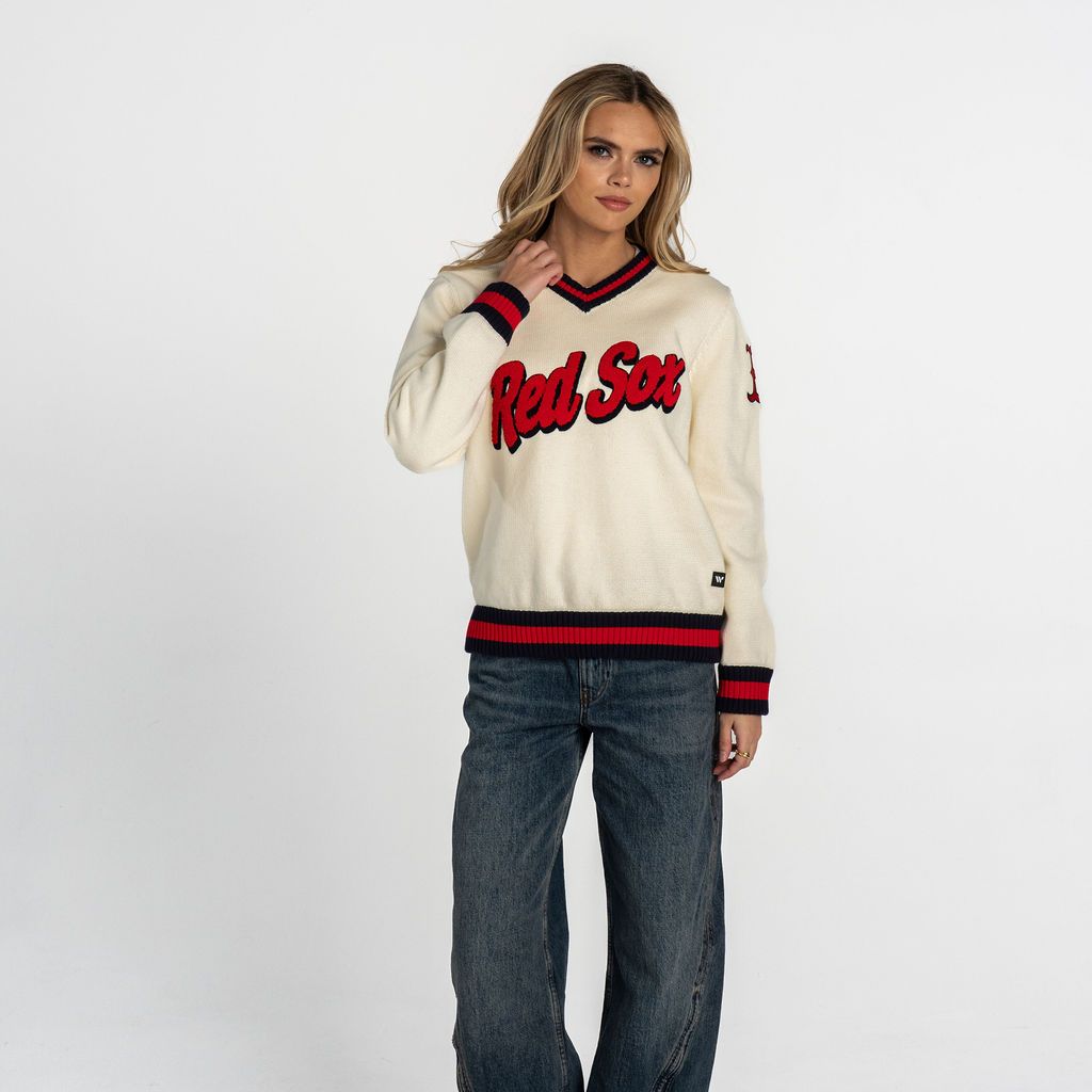 The Wild Collective Women's Boston Red Sox Cream Jacquard V-Neck