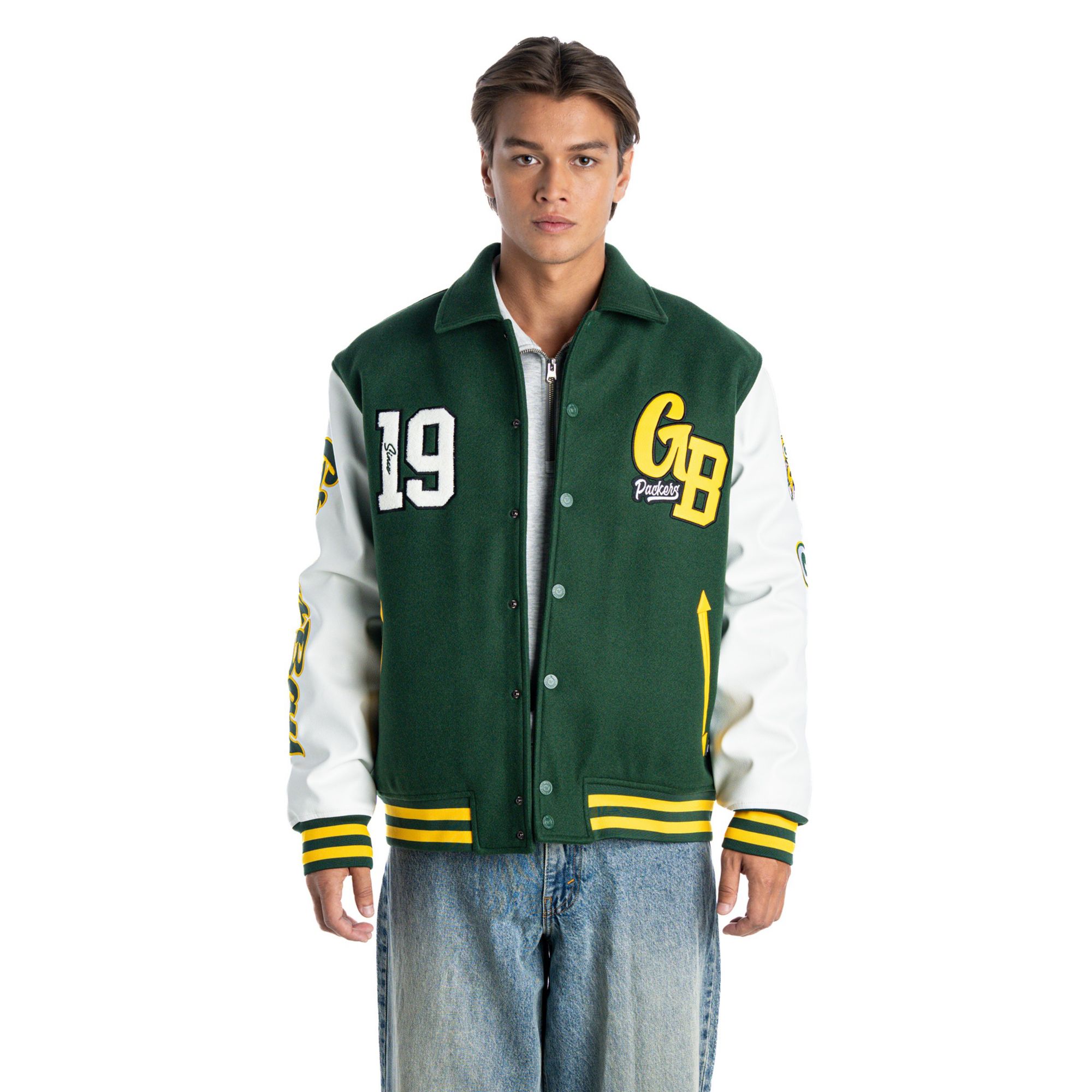 The Wild Collective Women's Green Bay Packers Collar Varsity