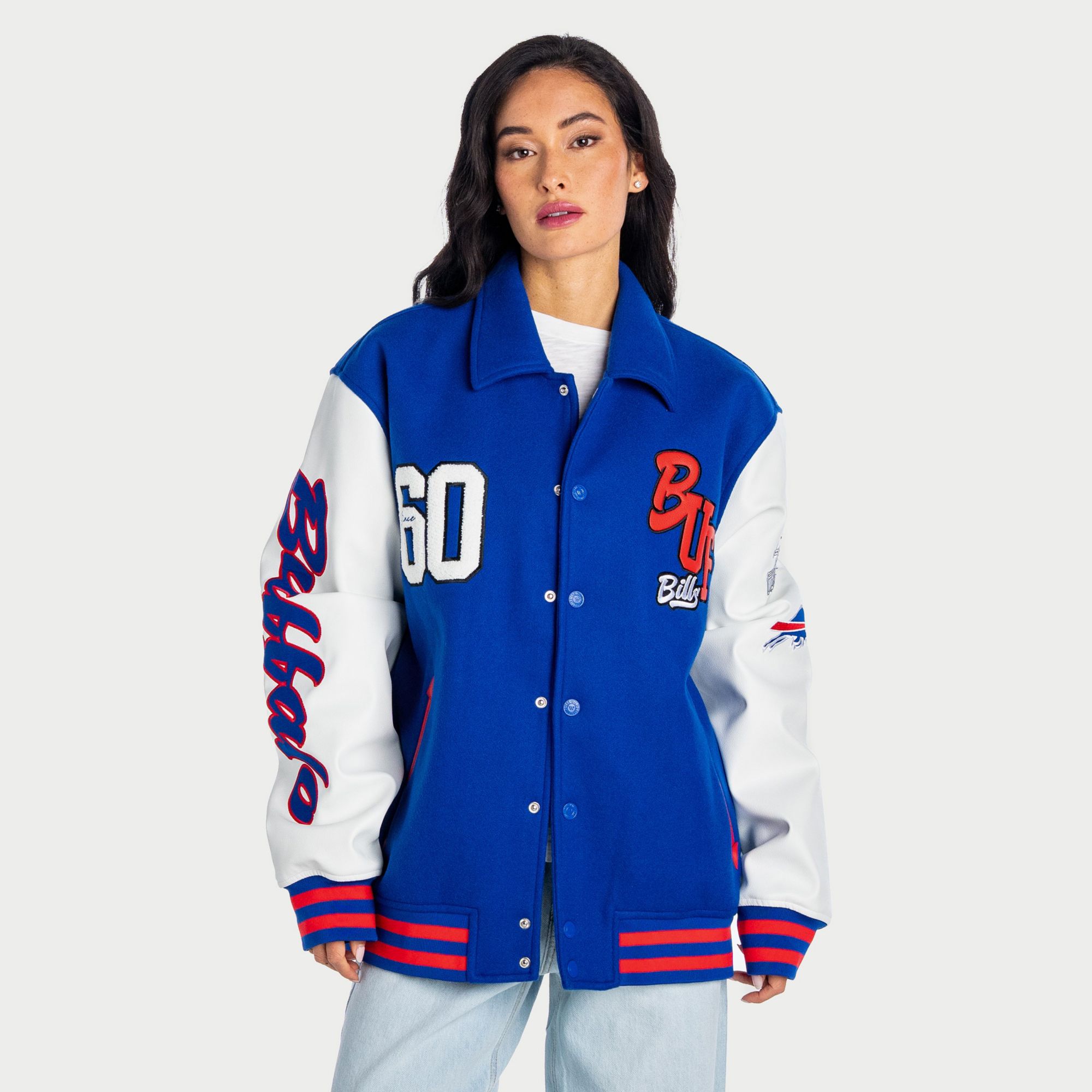 The Wild Collective Women's Buffalo Bills Collar Varsity Jacket