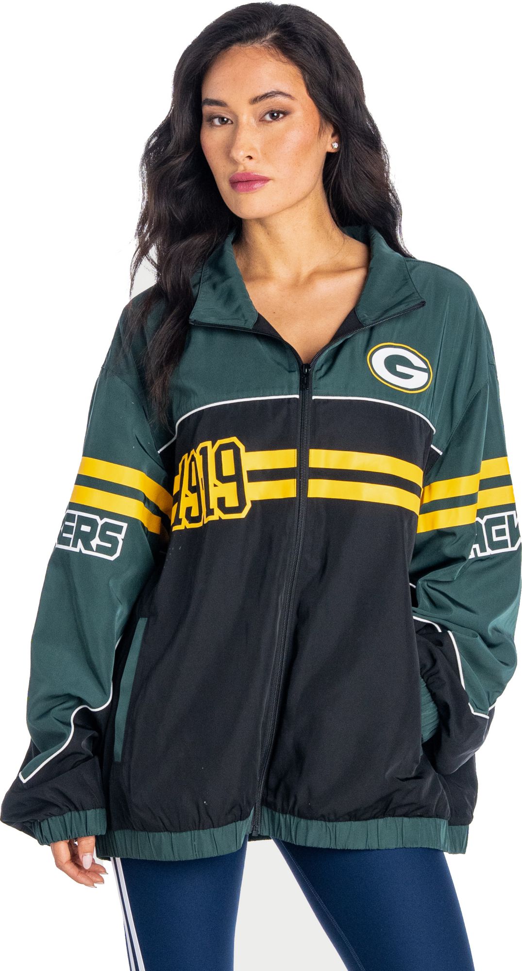 The Wild Collective Women's Green Bay Packers Oversized Full-Zip