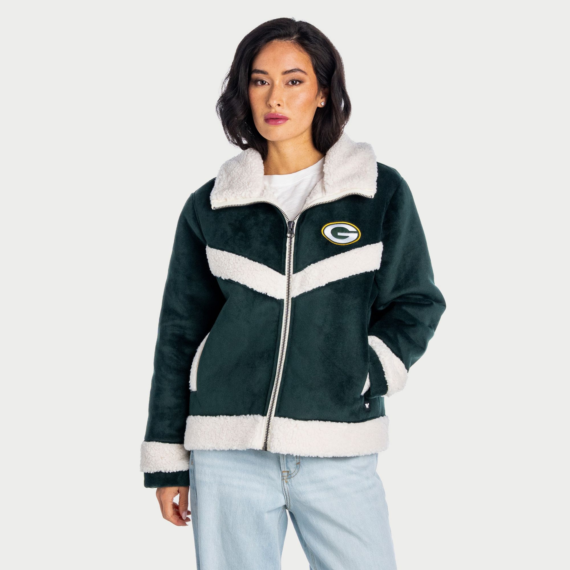 The Wild Collective Women's Green Bay Packers Sherpa Full-Zip