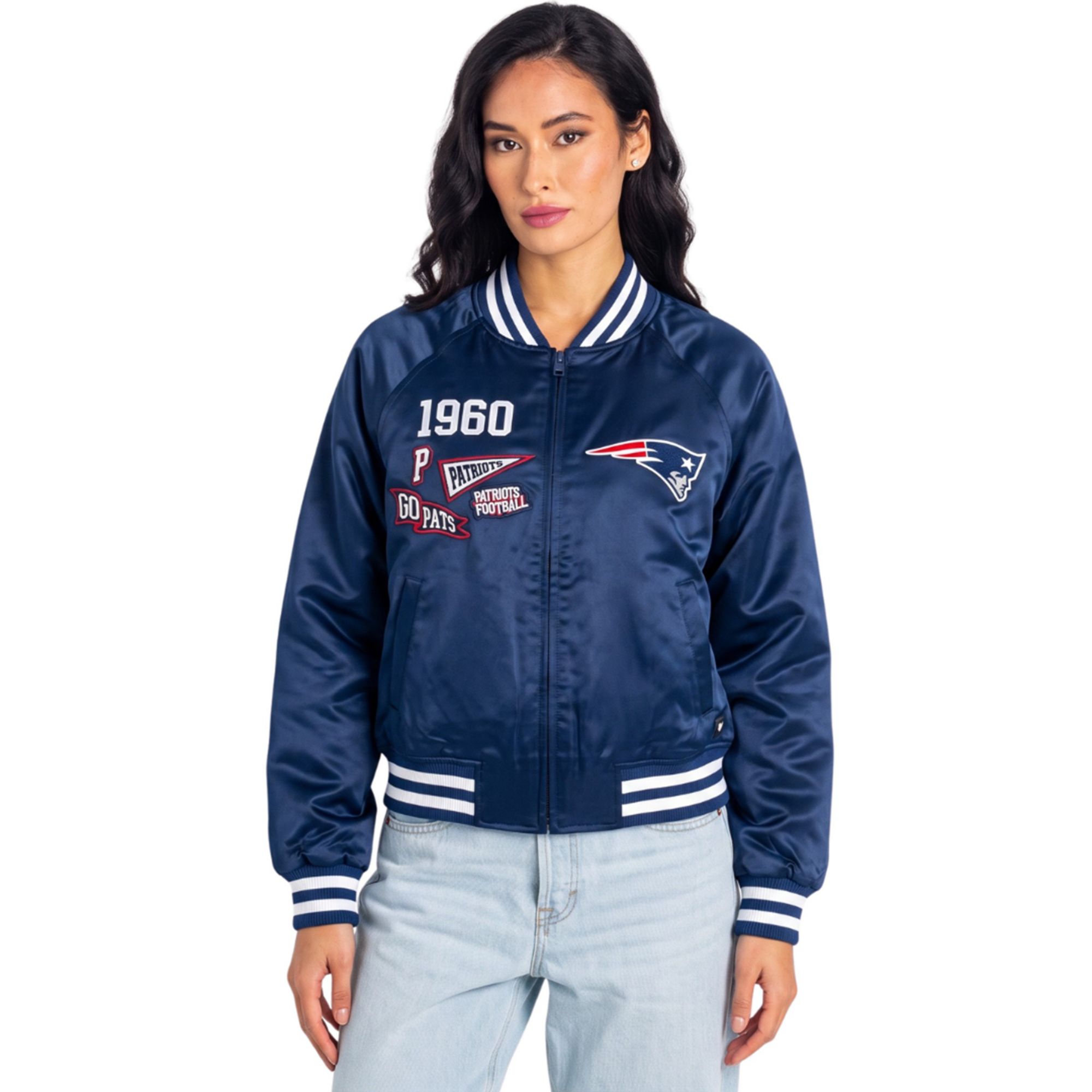 45rpm✨️コットン やわらか ジャケット The Wild Collective Women's New England Patriots Satin Raglan