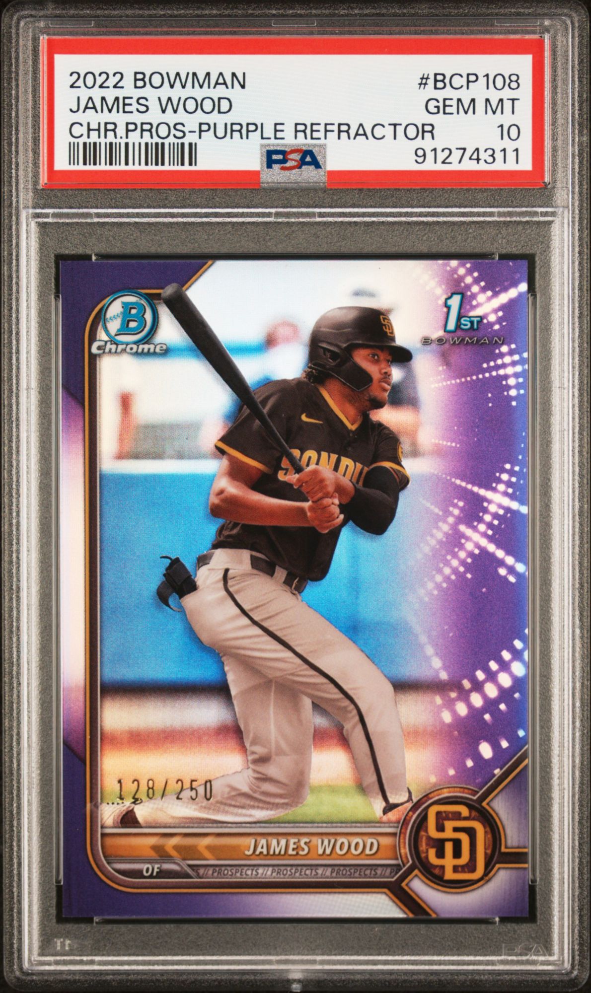 2022 Bowman Chrome Prospects BCP108 James Wood Purple Refractor