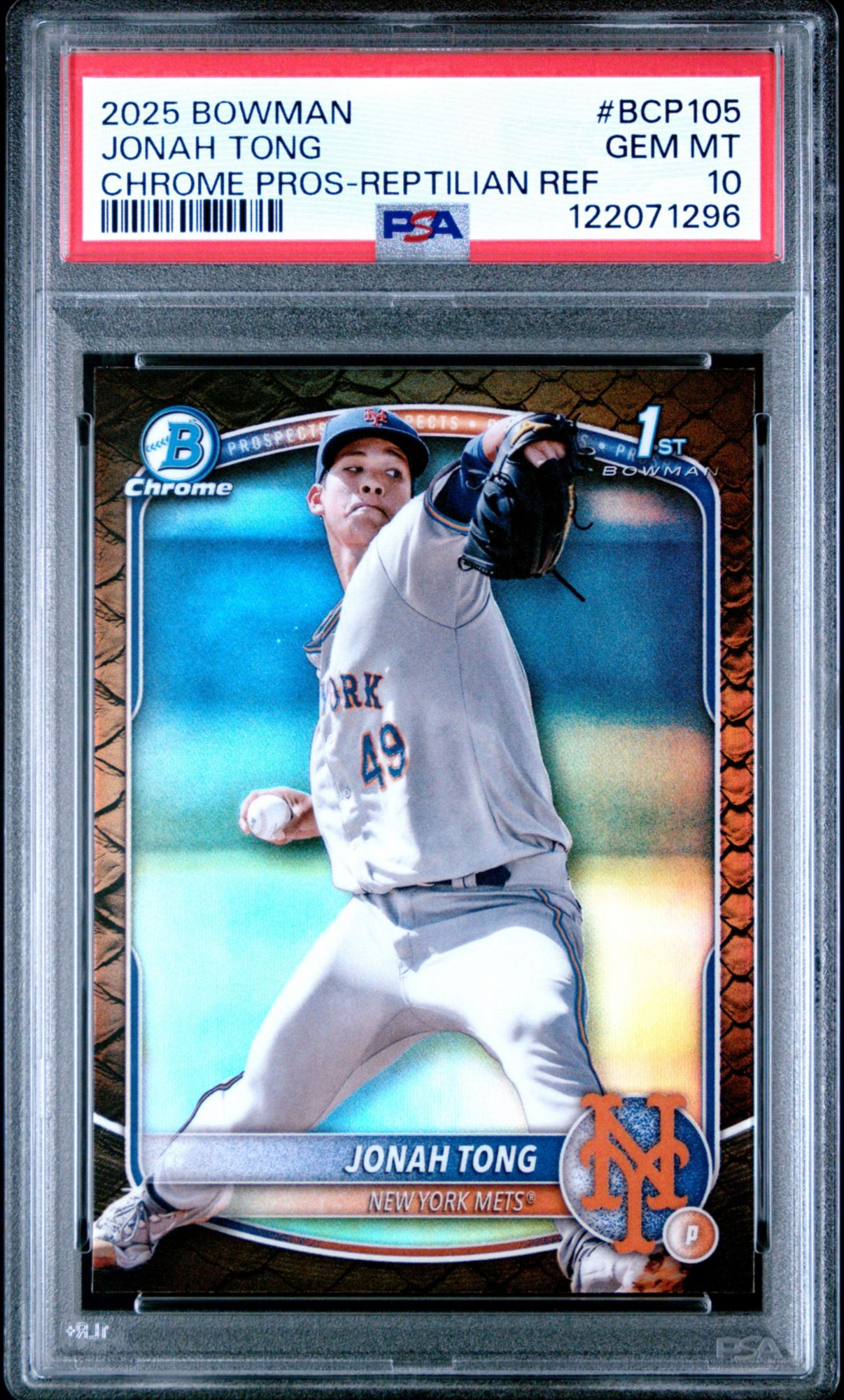 2025 Bowman Chrome Prospects BCP105 Jonah Tong Reptilian Refractor
