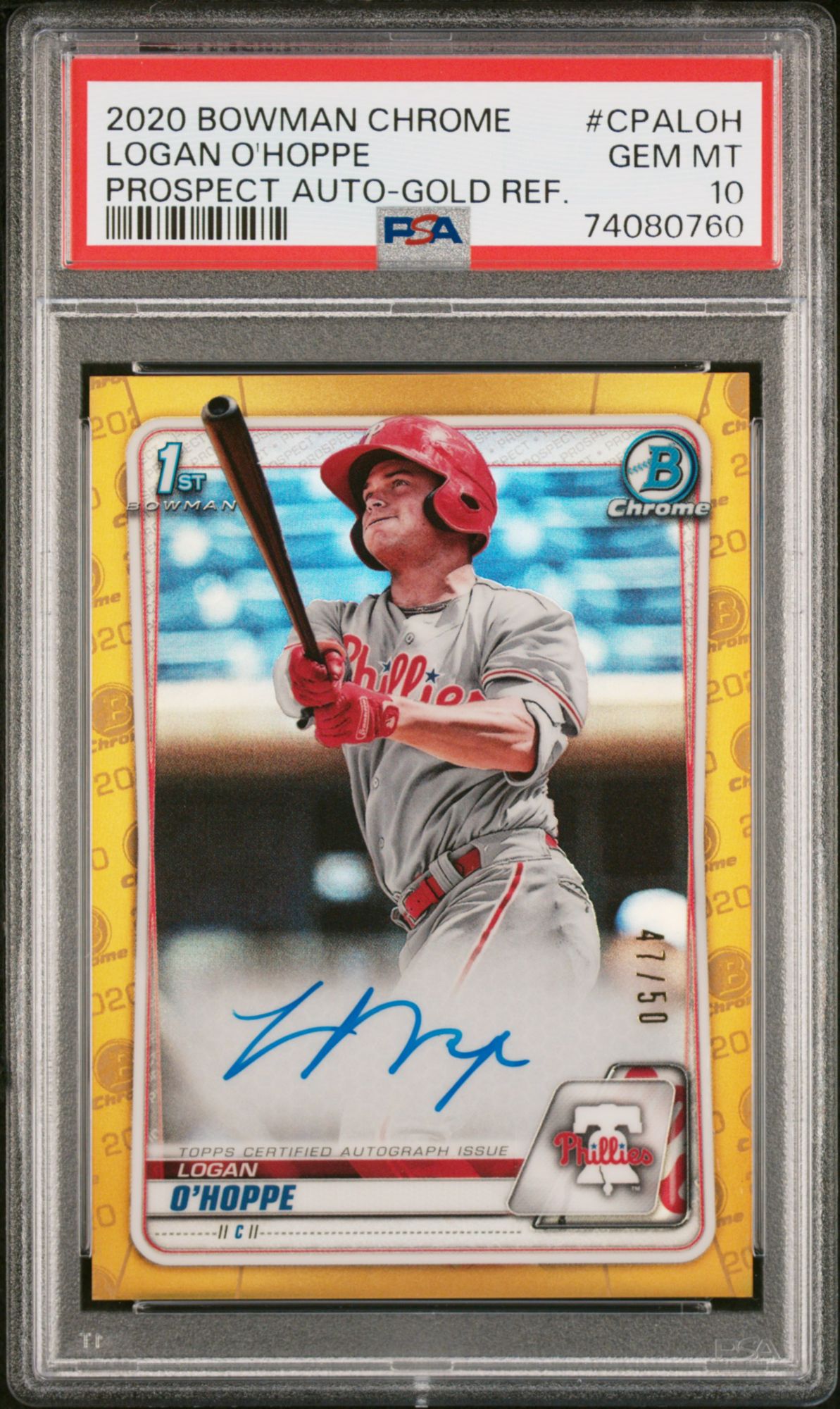 2020 Bowman Chrome Prospect Autographs CPALOH Logan O'Hoppe Gold