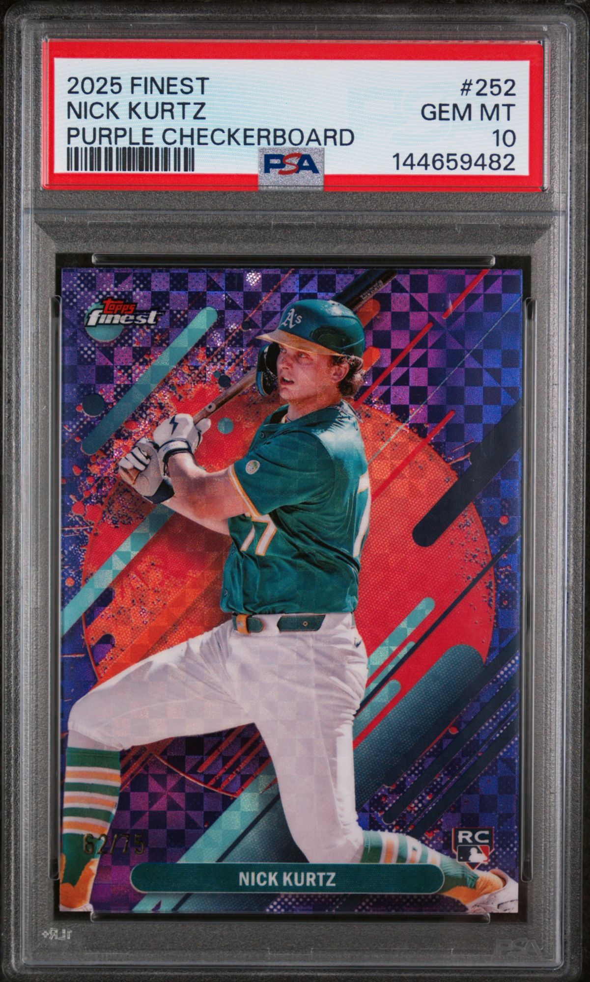 2025 Topps Finest 252 Nick Kurtz Purple Checkerboard PSA 10