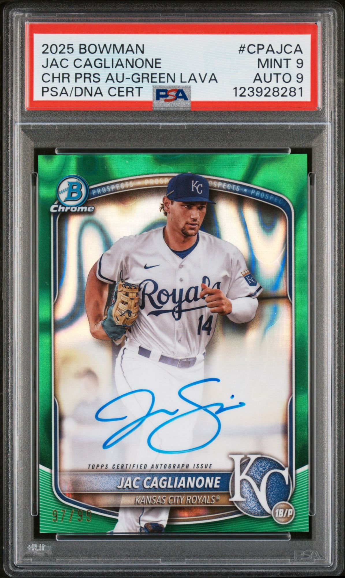 2025 Bowman Chrome Prospect Autographs Cpajca Jac Caglianone Green