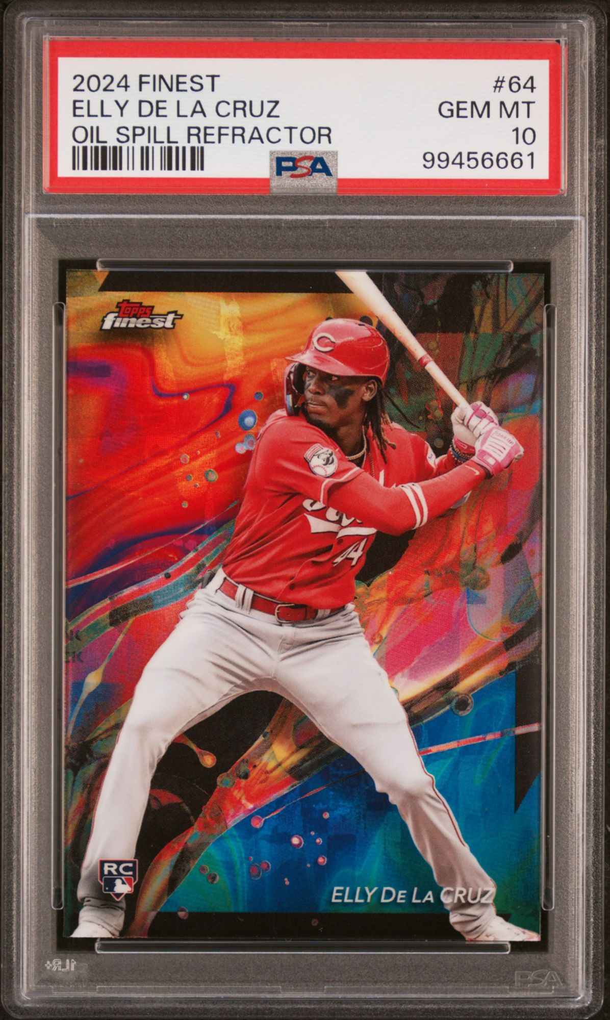 2024 Topps Finest 64 Elly De La Cruz Oil Spill Refractor PSA 10