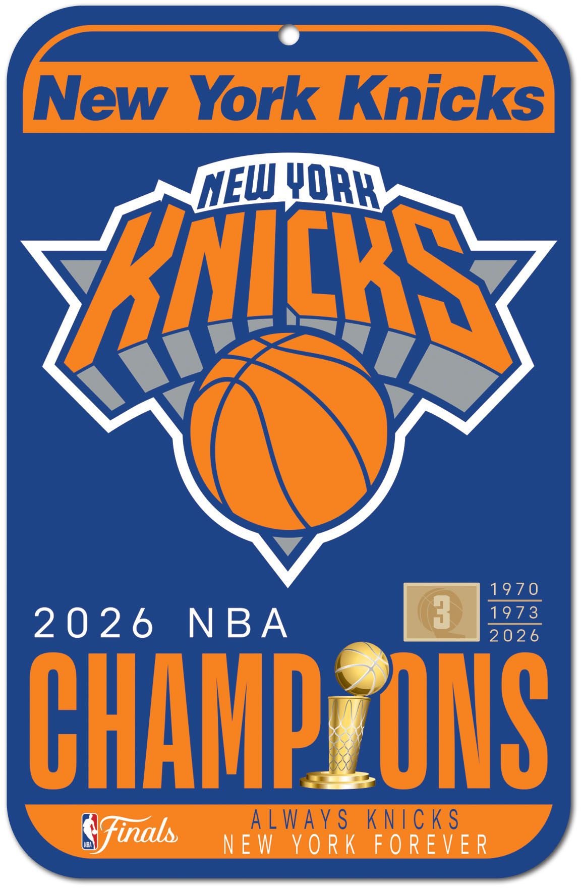 WinCraft 2026 NBA Champions New York Knicks Styrene Sign | Dick's