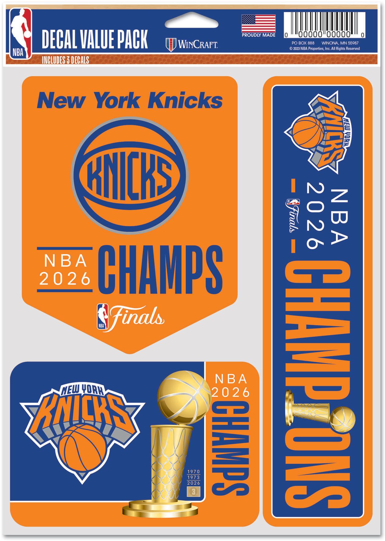 WinCraft 2026 NBA Champions New York Knicks Decals 3-Pack | Dick's