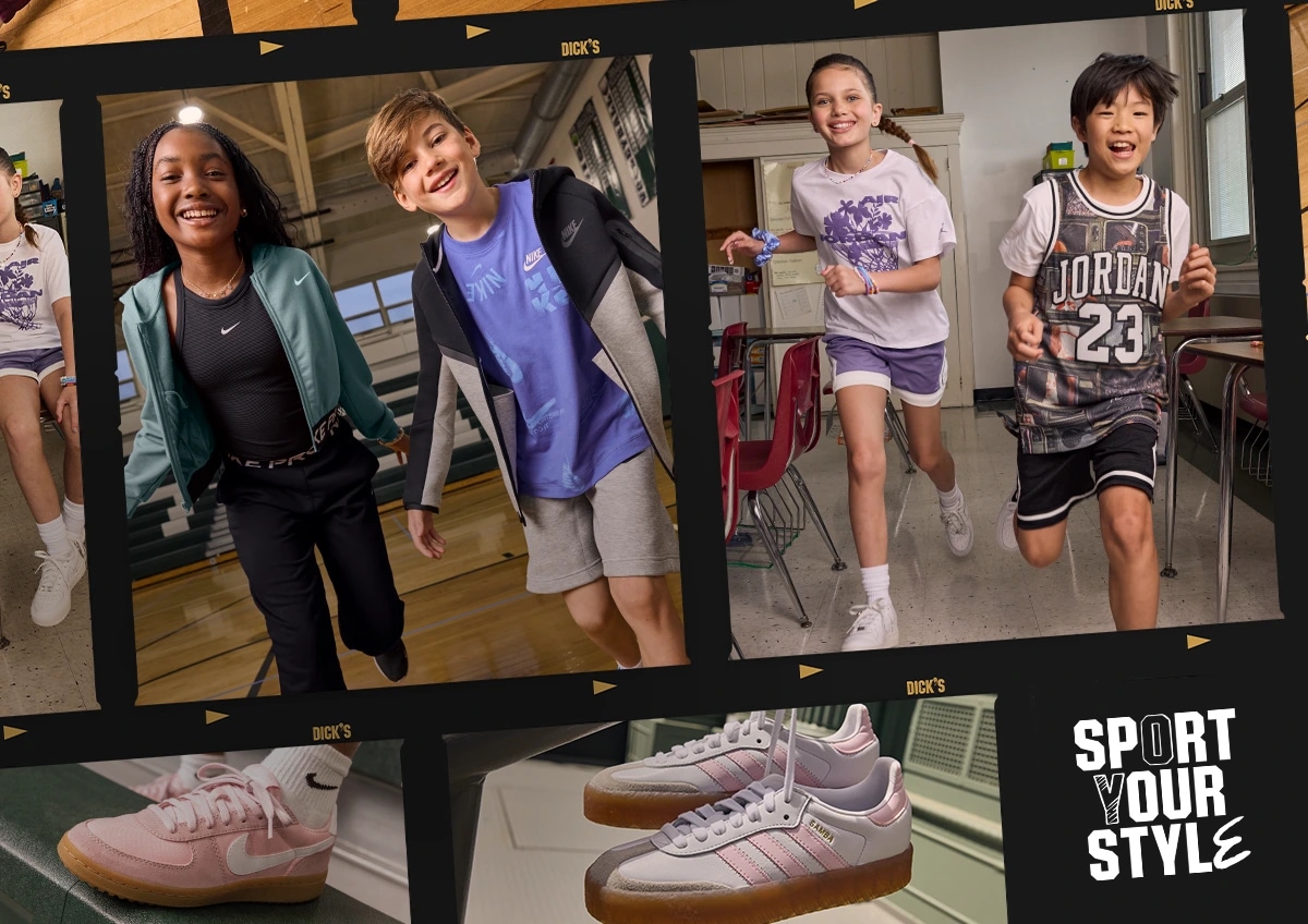Kids in back-to-school clothing and shoes.