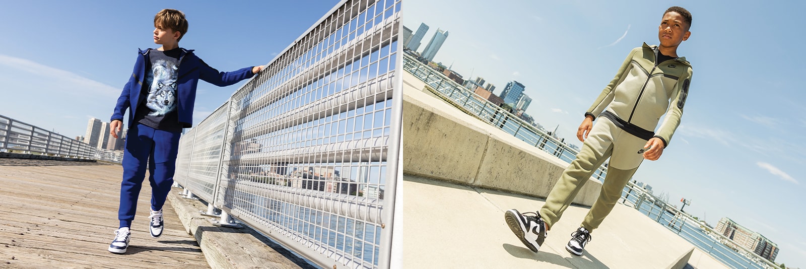 Boy in a city wearing a matching set.