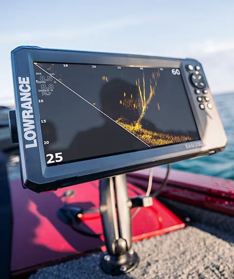 Lowrance Eagle Eye 9 Fish Finder mounted to a boat.