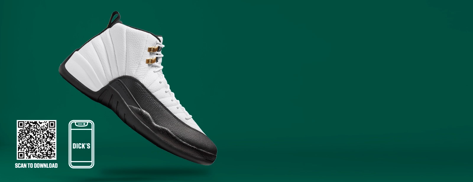 Air Jordan 12 Retro 'Taxi' on a phone screen in the DICK'S app.