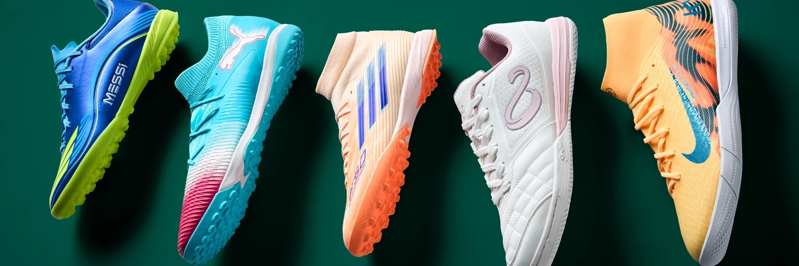 Collection of colorful soccer cleats.