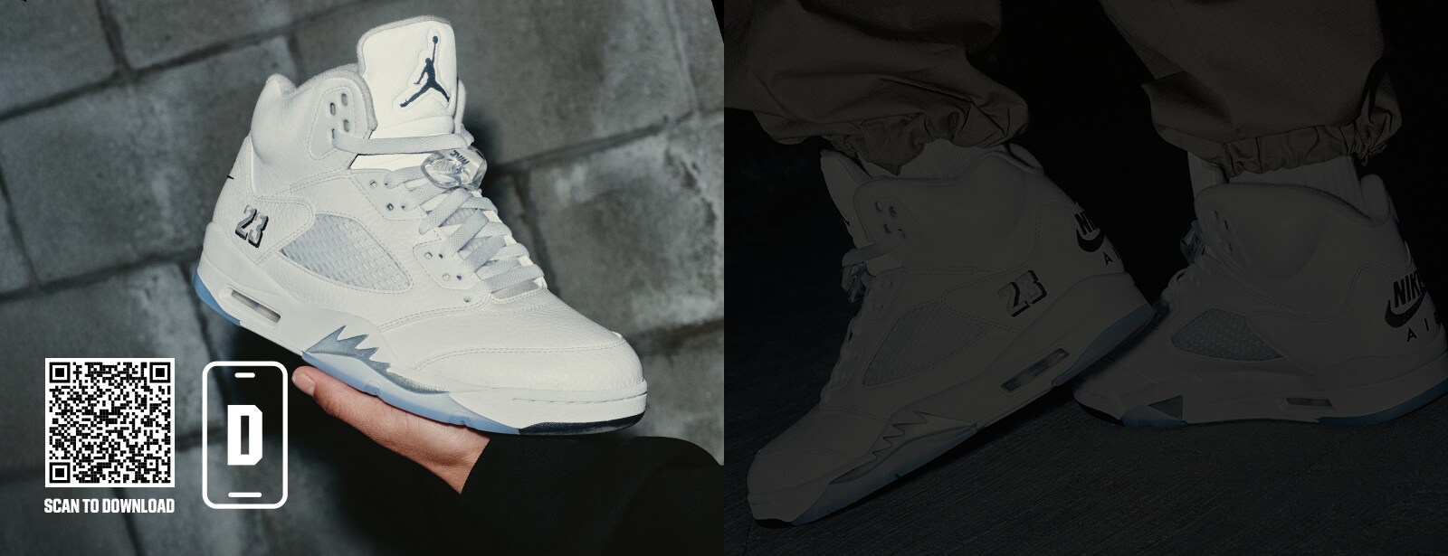 Air Jordan 5 Retro OG ‘White and Metallic Silver’ shoes.