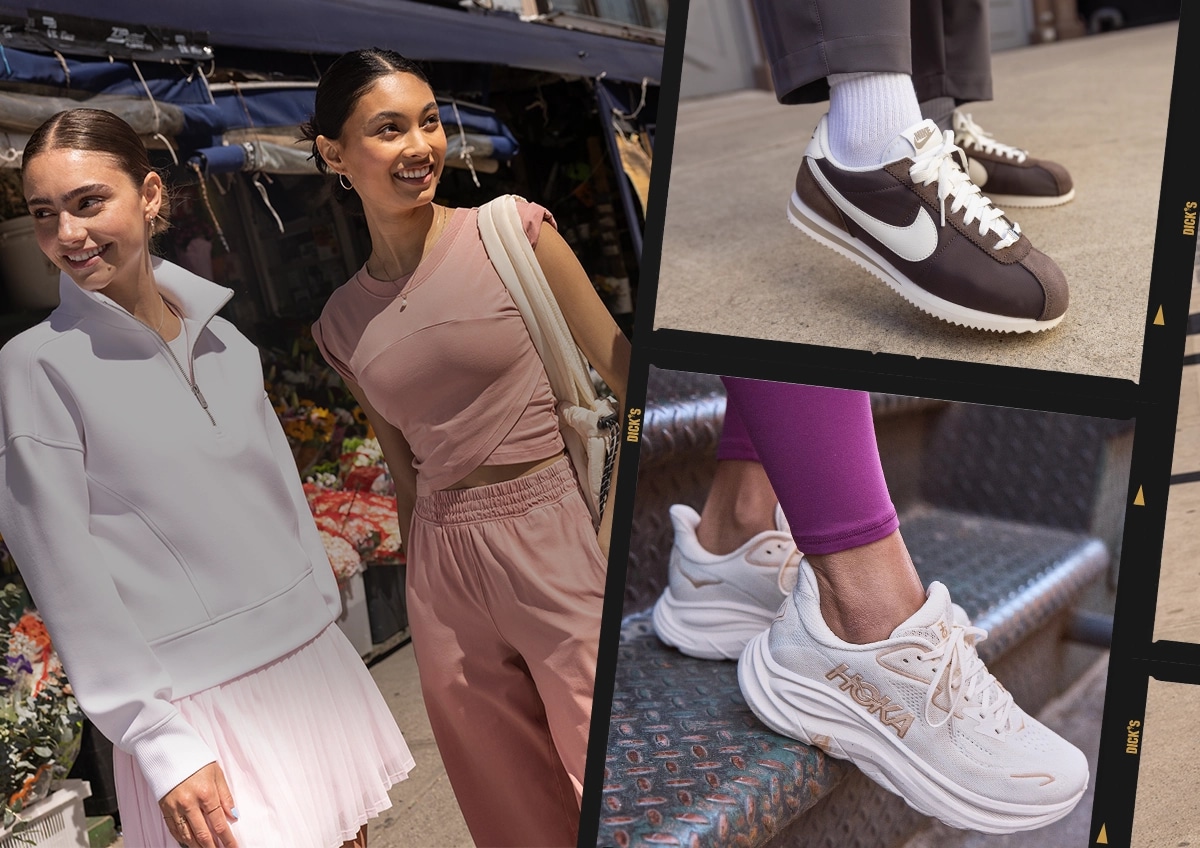 Collection of girls in back to school outfits and shoes.