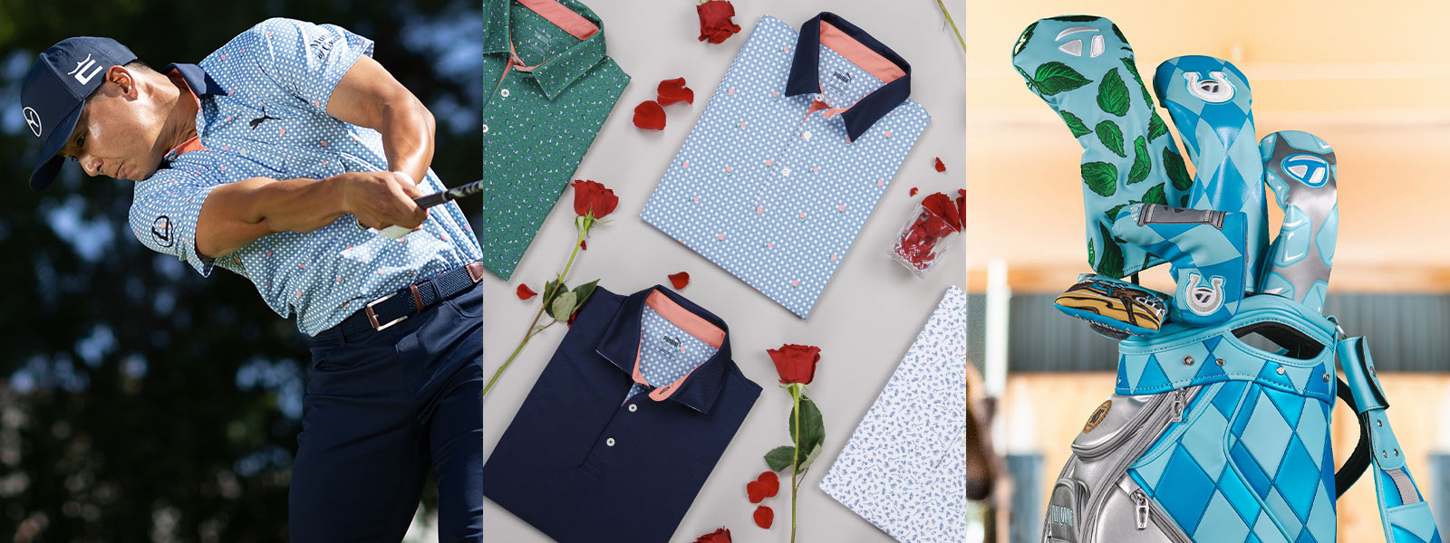 An image of Justin Suh and Puma polos.