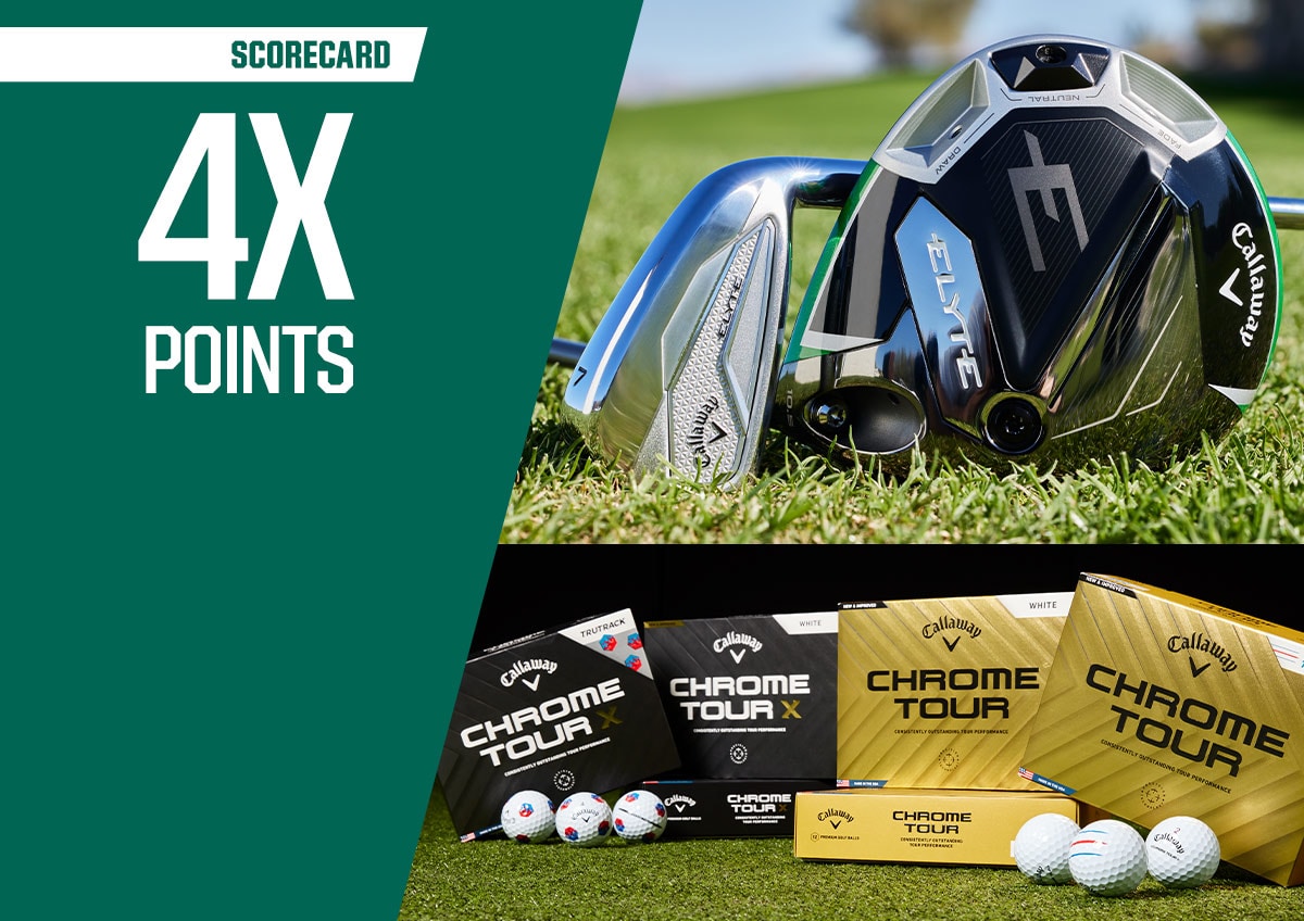 Callaway Elyte clubs and Chrome Tour golf balls.