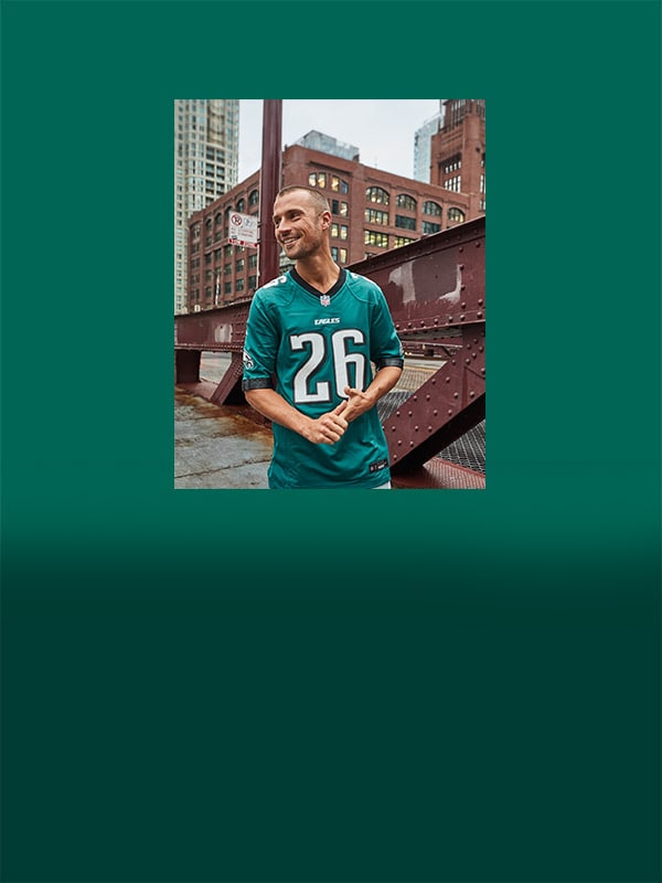Eagles fan wearing Official NFL jersey