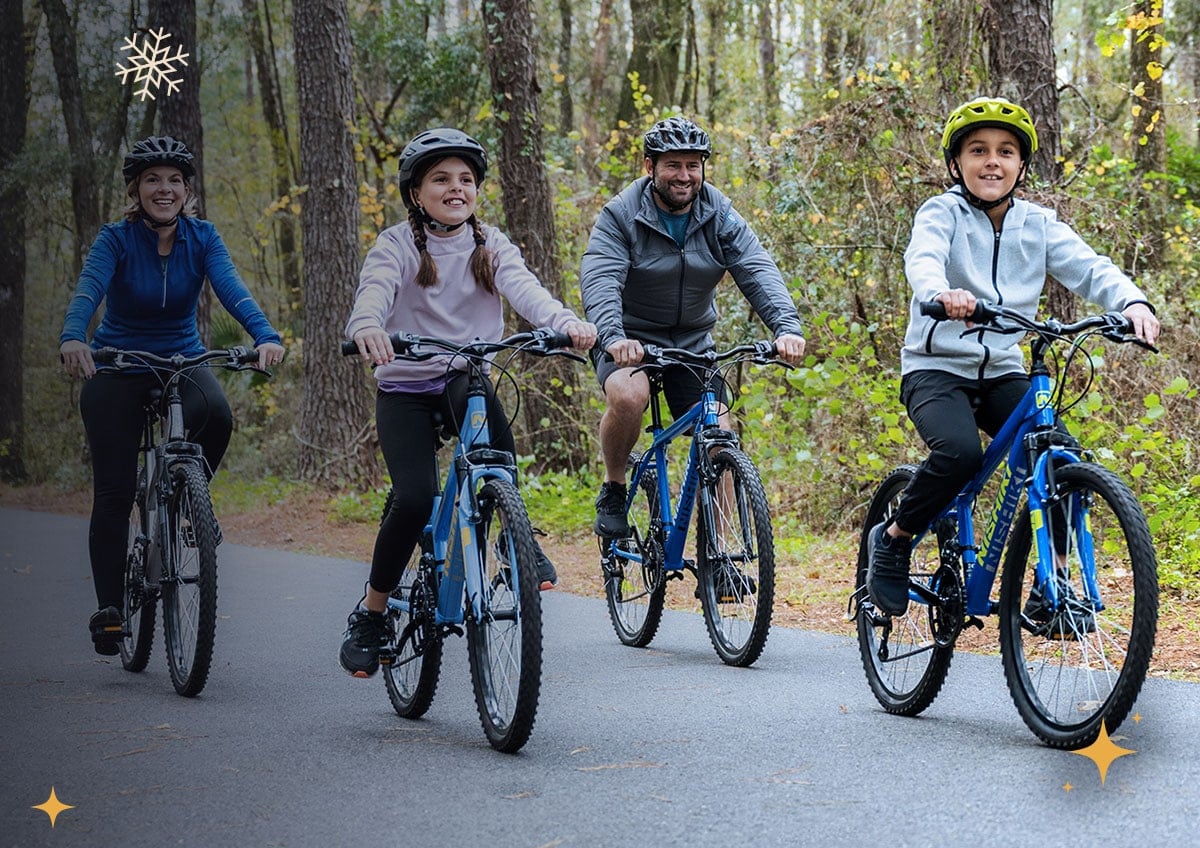 Family on bikes.