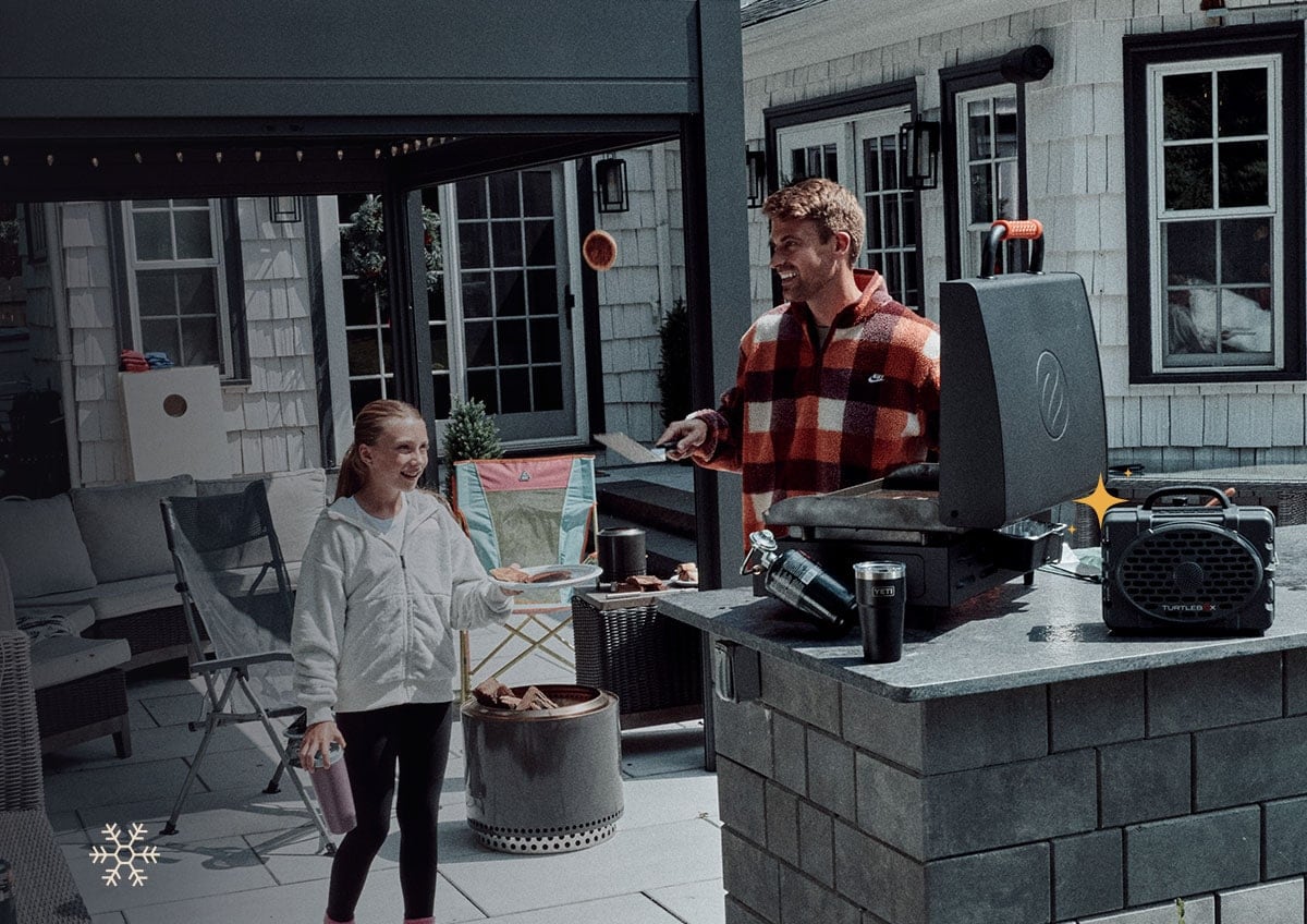 Father and daughter on porch.