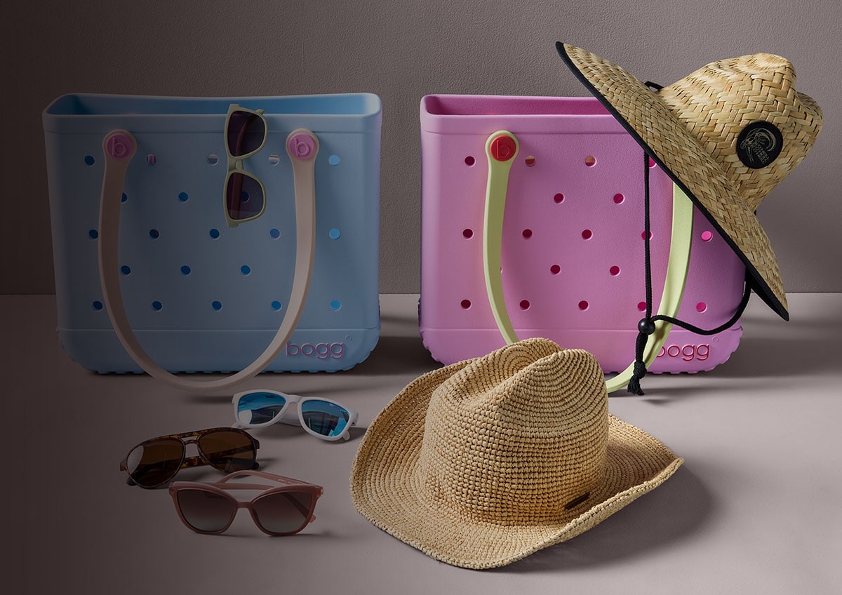 Bogg bags and beach accessories.