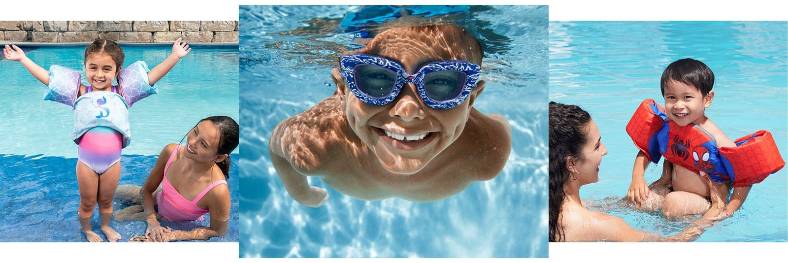 arrangement of kids in and around the pool