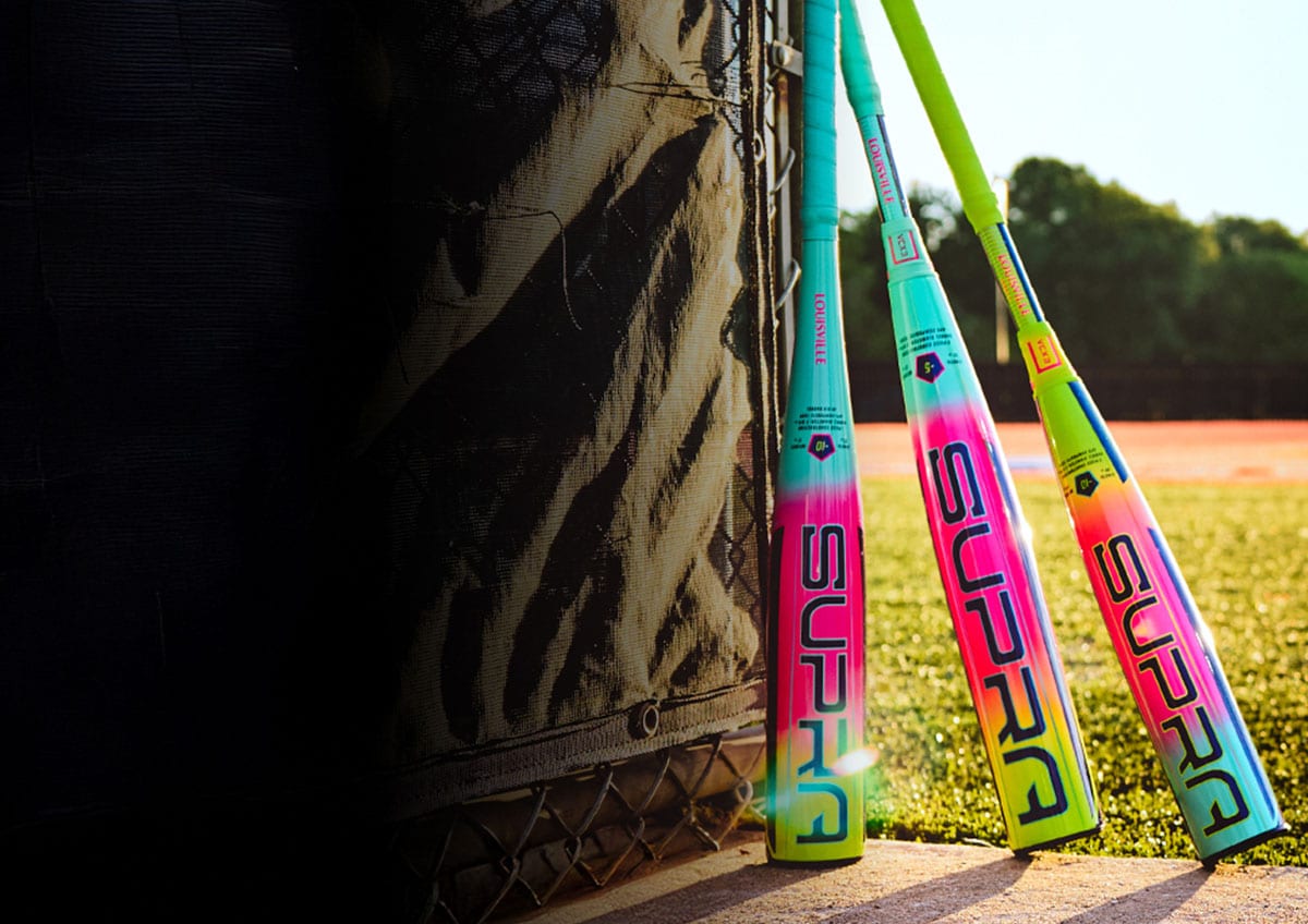 Three colorful baseball Bats.