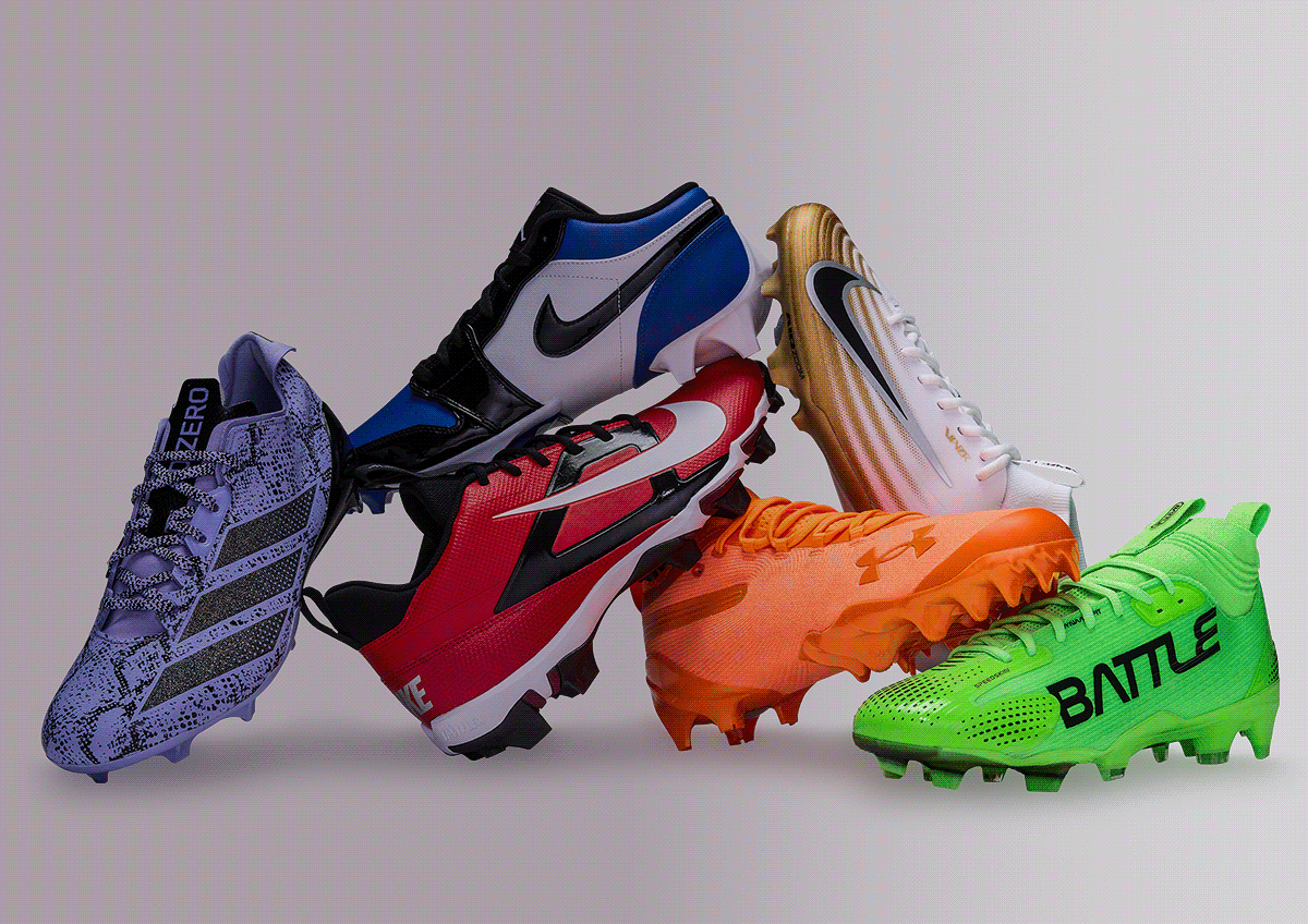 Collection of colorful football gear.