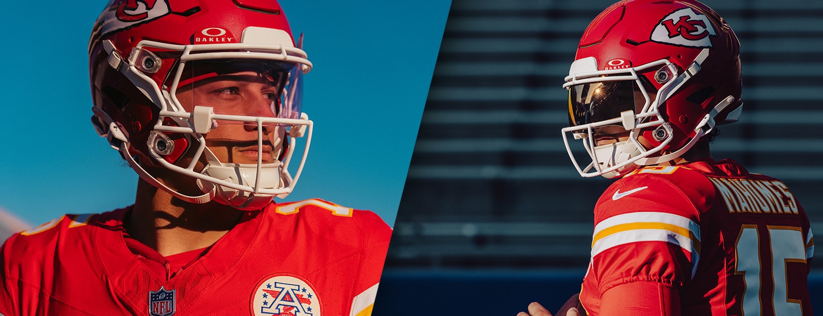 Two athletes wearing Oakley football gear.