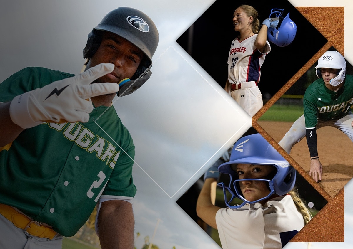 Image features a baseball and a softball player.