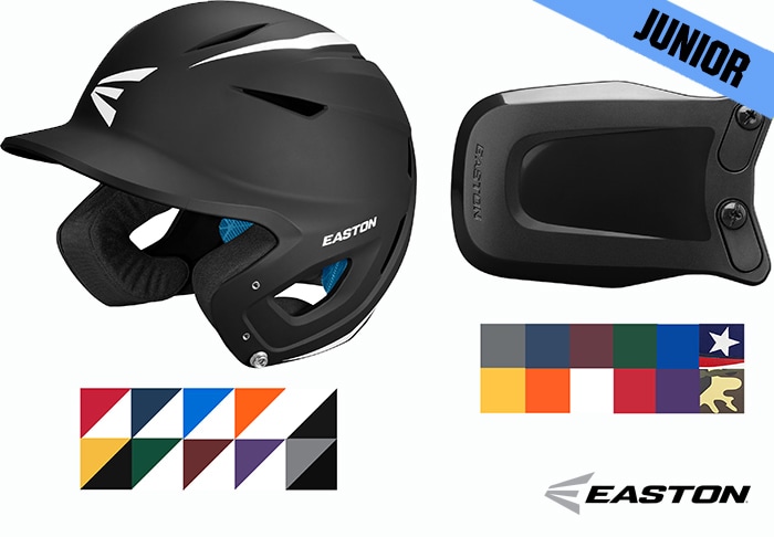 Image features an Easton Batting helmet and facemask