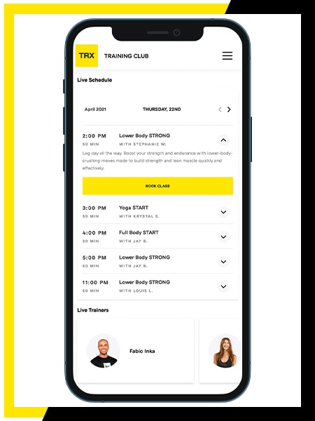Image features a screen shot of the TRX app.