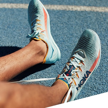 Close up of track and field cleats.