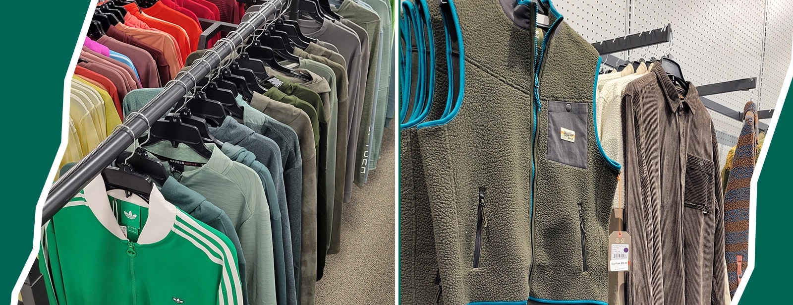 Racks of clothes in a Going Going Gone store.