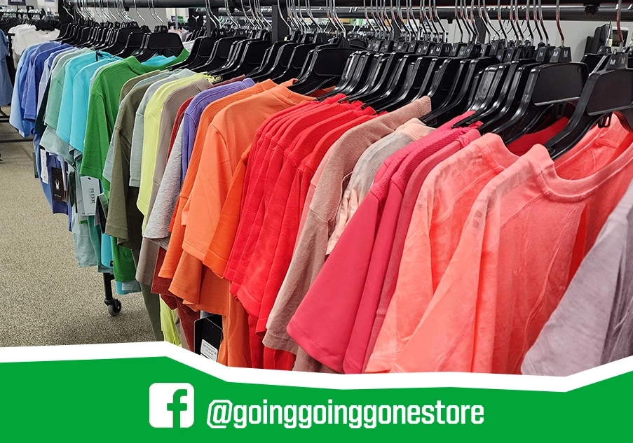 Rack of colorful clothing.