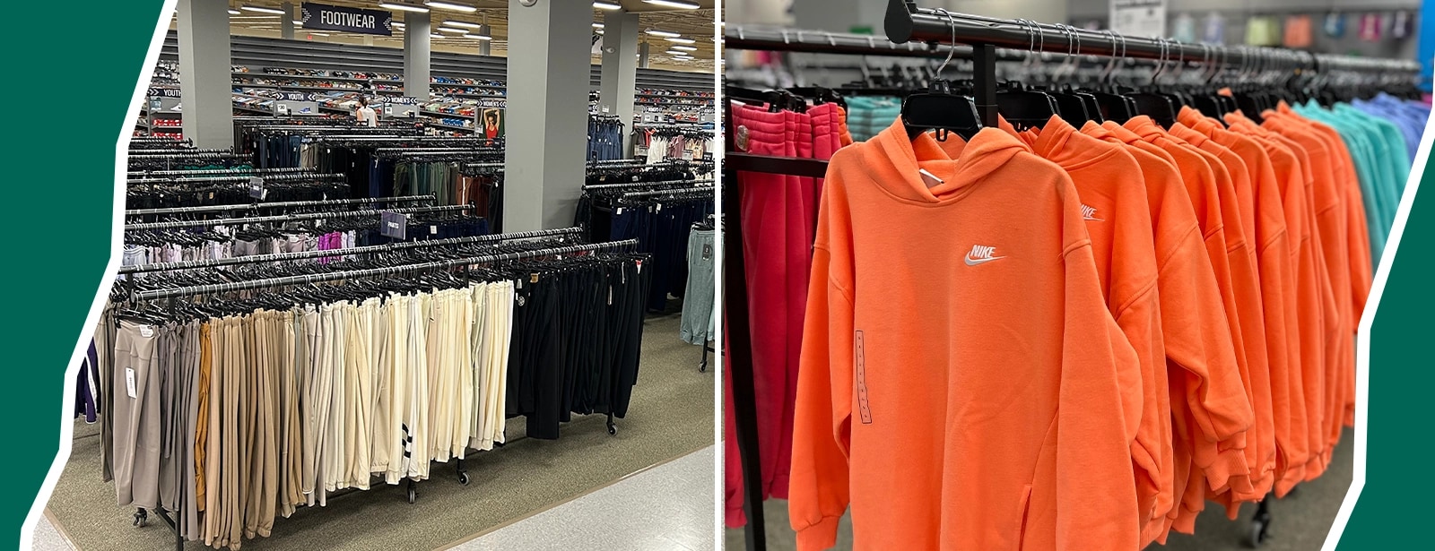 Racks of clothes in a Going Going Gone store.