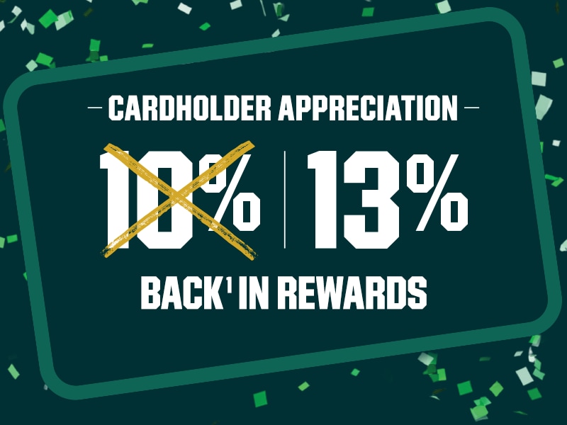 Cardholder Appreciation. Earn 13% Back in Rewards.