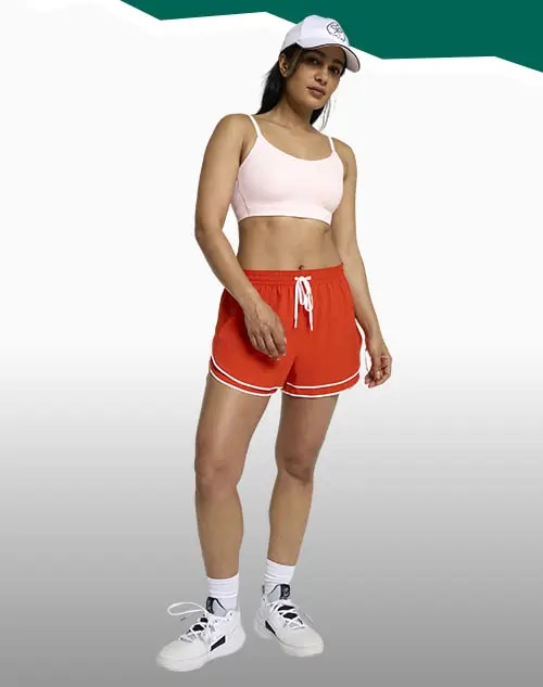 Woman in red and white attire.